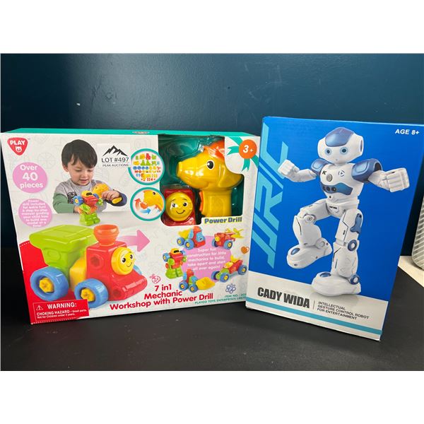Lot of 2 Kids Toys - 7-in-1 Mechanic Workshop w/ Power Drill Toy Set & Gesture Control Robot