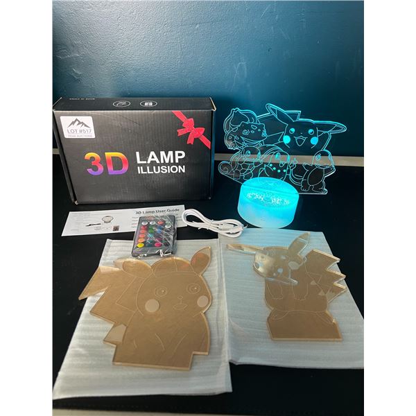 Lot of 1 Pokemon 3D LED Color-Changing Lamp w/ Remote Control - 3 Pokemon Designs Included!