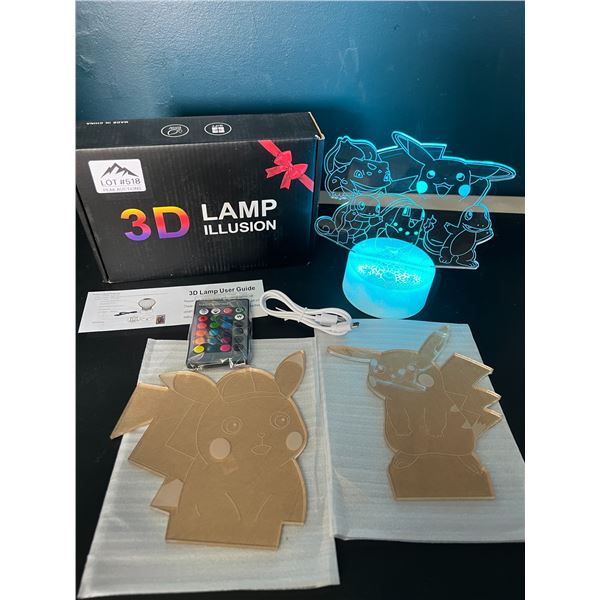 Lot of 1 Pokemon 3D LED Color-Changing Lamp w/ Remote Control - 3 Pokemon Designs Included!
