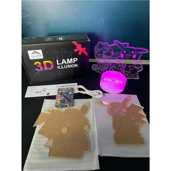 Lot of 1 Pokemon 3D LED Color-Changing Lamp w/ Remote Control - 3 Pokemon Designs Included!
