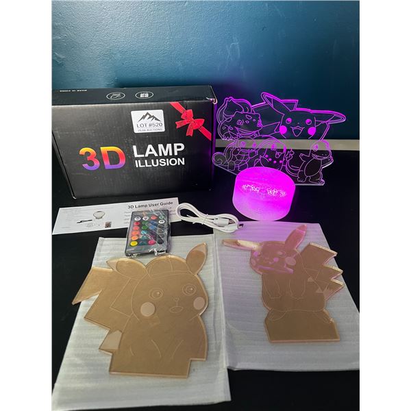 Lot of 1 Pokemon 3D LED Color-Changing Lamp w/ Remote Control - 3 Pokemon Designs Included!