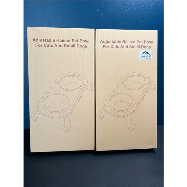 Lot of 2 Adjustable Raised Pet Food Bowls for Cats & Small Dogs