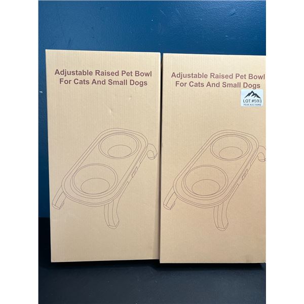 Lot of 2 Adjustable Raised Pet Food Bowls for Cats & Small Dogs