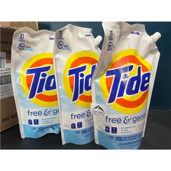 Lot of 3 Tide Free & Gentle Liquid Laundry Detergents - 1.33L Each Bag