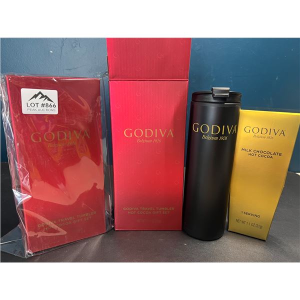Lot of 2 Godiva Travel Tumbler Mug & Hot Cocoa Gift Sets