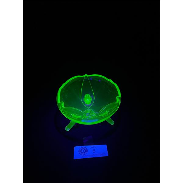 Vintage Uranium Glass Dish. Approx. 5" Diameter  3" High