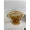 Image 2 : Vintage Amber Glass 7" Tall Footed Vase & Etched Glass Bowl