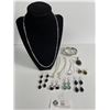 Image 1 : 12 Pc Jewelry Lot-Marked .925 - 4 Chains-Pendant, 5 Earrings & 2 Hinged Bracelets-Failed Acid Test