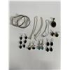 Image 2 : 12 Pc Jewelry Lot-Marked .925 - 4 Chains-Pendant, 5 Earrings & 2 Hinged Bracelets-Failed Acid Test