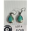 Image 2 : Sterling 925 Bezel Set Turquoise Dangle Earrings Marked 925 Mexico P-222-Tested