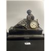 Image 1 : Vintage Bronze Metal & Stone Figural Mantel Clock. Heavy. As Found. Approx. 14" Tall. Approx. 19"x6"