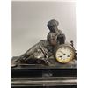 Image 2 : Vintage Bronze Metal & Stone Figural Mantel Clock. Heavy. As Found. Approx. 14" Tall. Approx. 19"x6"