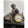 Image 3 : Vintage Bronze Metal & Stone Figural Mantel Clock. Heavy. As Found. Approx. 14" Tall. Approx. 19"x6"