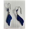 Image 2 : Pair Of Vintage Tested Silver Earrings w/Inlayed Lapis Dangle Earrings