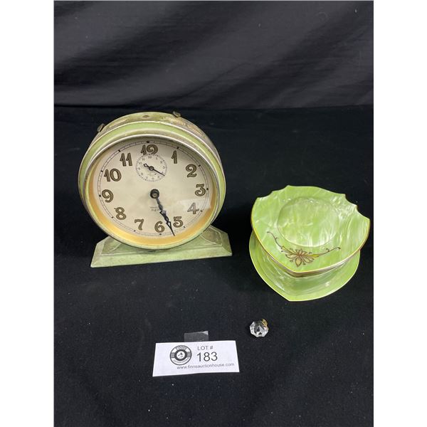 1927 Westclox Big Ben Alarm Clock. Approx. 5 1/2" Tall & Enamel Dresser Box