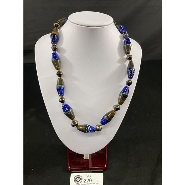 Large Unusual Dark Blue Glass Bead Necklace