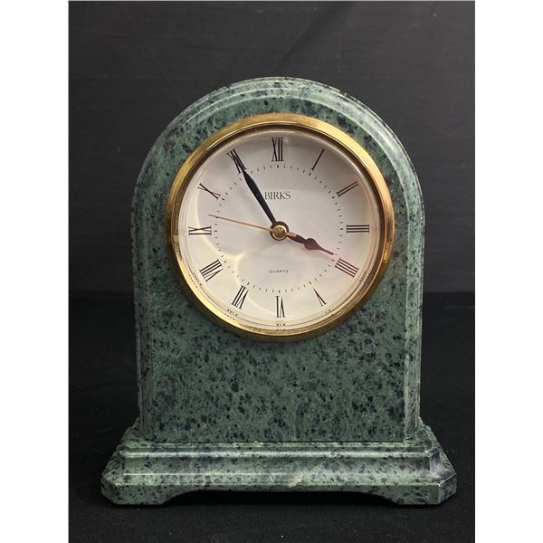 Beautiful Green Marble, Birks Mantel Clock w/Quartz Movement. Perfect Working