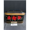 Image 1 : Nice Early Vintage Red Rose Tea Can.  Hinged Lid. Approx. 7"x5"x 8"