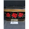 Image 2 : Nice Early Vintage Red Rose Tea Can.  Hinged Lid. Approx. 7"x5"x 8"