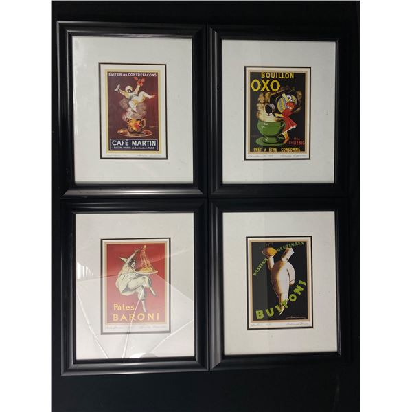 4 Framed Advertising Signs From The Vintage Art Poster Collection. Approx. 13" x 15"