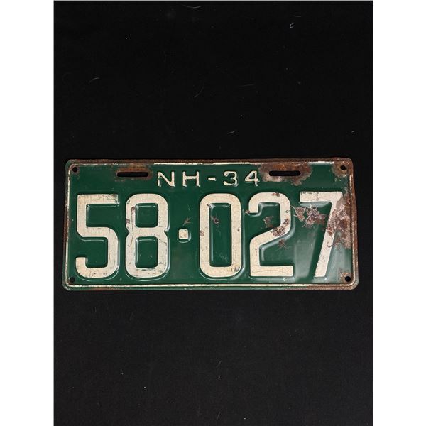 1934 NH Tin License Plate