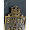 Image 2 : Original State of New York License Plate Topper Plaque Heavy Bronze- Stamped AMGS-Albany on Back