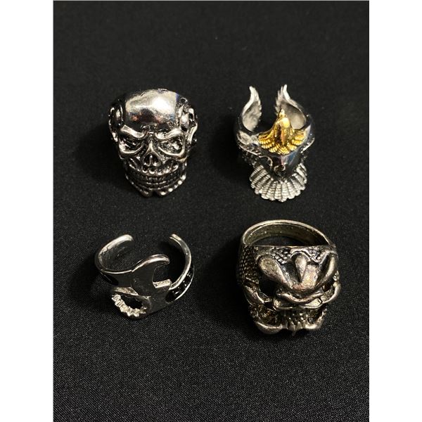 Assortment of 4 Nice Biker Rings Comes with Wooden Storage Box