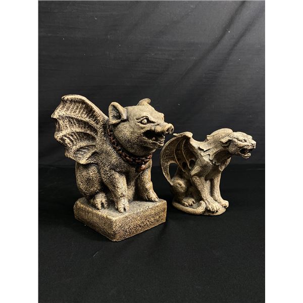 Beautiful Windstone Editions Gargoyle Pig Sculpture & Smaller Gargoyle Panther. No Chips Or Cracks