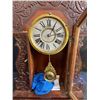 Image 2 : Vintage Wood Mantel/Table Clock w/key. Approx 24" x 14"