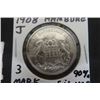 Image 2 : 1908 Germnay Hamburg 3 Mark Coin 90 % Silver