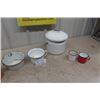 Image 1 : Enamel Ware ; Slop Bucket, Pot, Cups