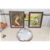 Image 1 : 2 Antique Framed Pictures + Oval Mirrored Clock - Largest 