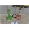 Image 1 : 2 Vintage Glass Items; Luminescent Green Lady Lamp Base? + Pink Lady Lamp