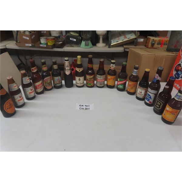 17 Assorted Paper Label Beer Bottles ; Keystone, Grizzly, Shea's Select, 