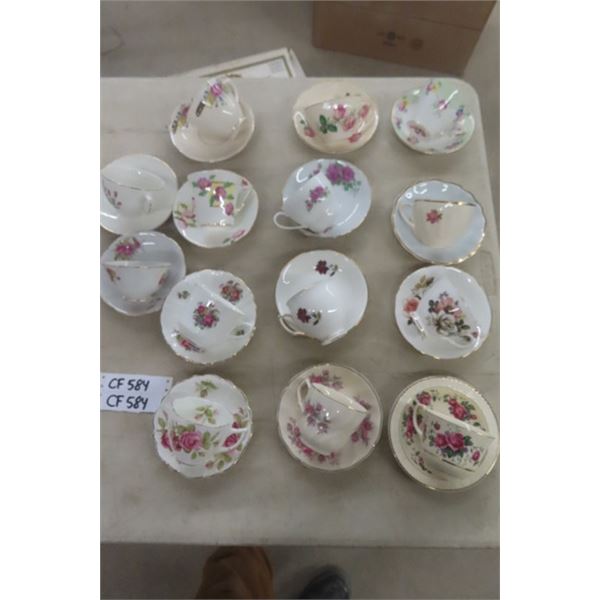 14 Assorted Tea Cups + Saucers ; Victoria, Duchess , Rose Bouquet