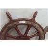 Image 2 : Antique Boat Ships Wheel with Heavy Metal Banding 44" Wide