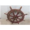 Image 8 : Antique Boat Ships Wheel with Heavy Metal Banding 44" Wide