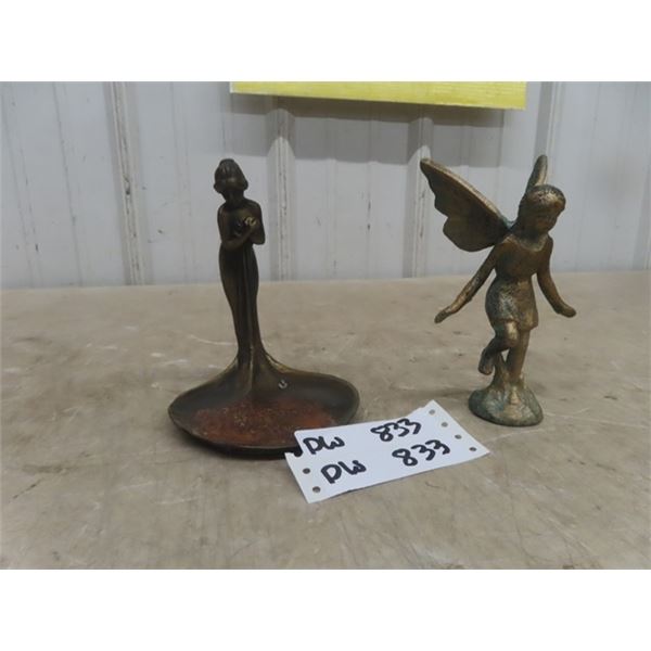 2 Vintage Cast Iron Art Nouveau Figures ; Nude Measures 6.5  Tall ,