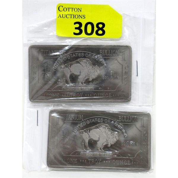 2 x 1 Oz .999 Fine Titanium Buffalo Bars