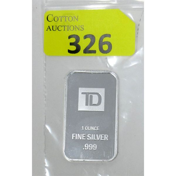 1 Oz .999 Silver TD Bank Investor Bar