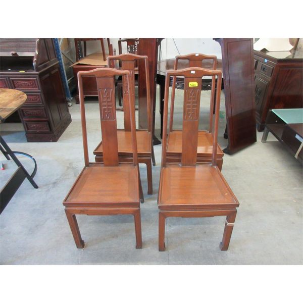 4 Teak Asian Design Dining Chairs