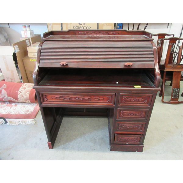 Roll Top Rosewood Desk with Removable Pigeon Holes