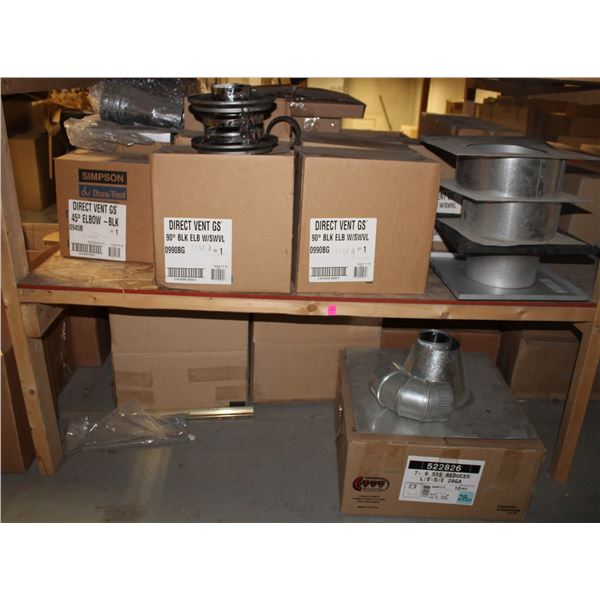 TWO SHELVES OF DIRECT VENT PARTS INCLUDES ELBOWS &