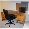 Image 1 : WOODEN DESK SOLD WITH CHAIR AND OFFICE ITEMS