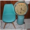 Image 1 : BLUE GARBAGE BIN, CLOCK AND CHAIR