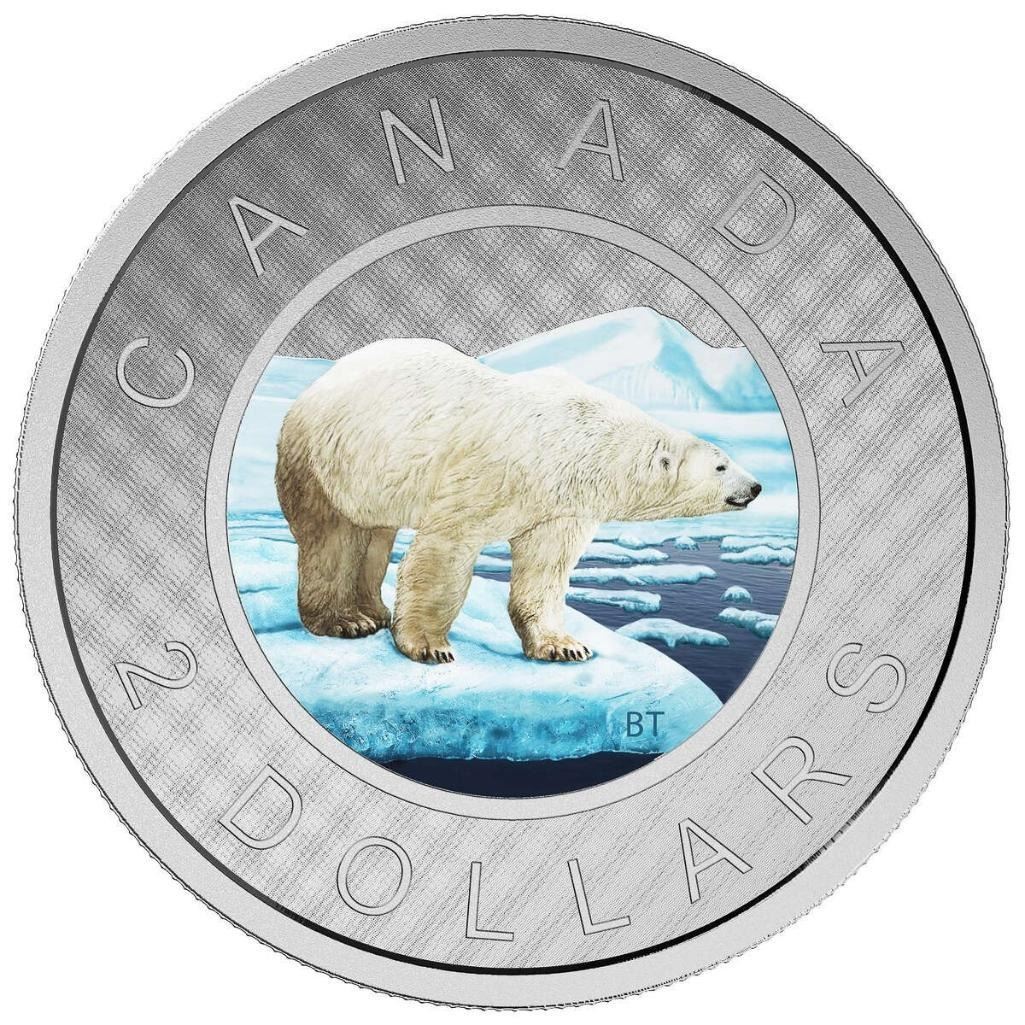 2016 $2 Coloured Big Coin Series: Polar Bear - Pure Silver Coin, Over 5 ...