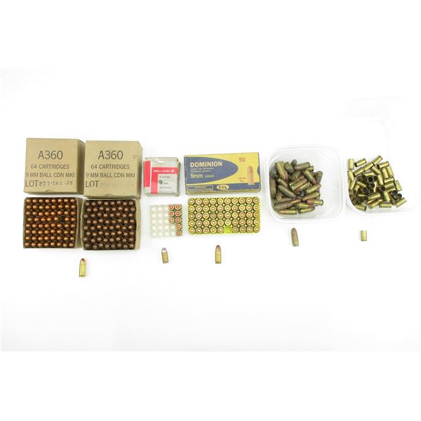 ASSORTED 9MM AMMO AND BRASS CASES LOT