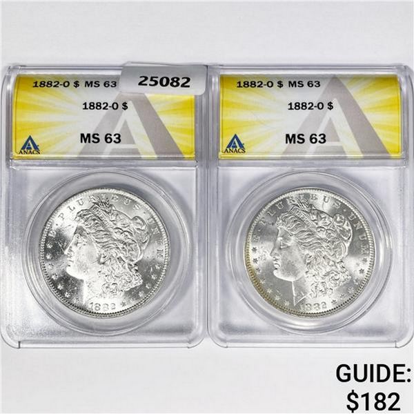 1882-O Set (2) Morgan Silver Dollar ANACS MS63