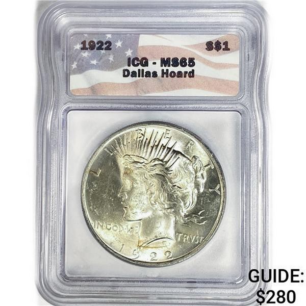 1922 Silver Peace Dollar ICG MS65
