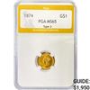 Image 1 : 1874 Rare Gold Dollar PGA MS65 Type 3